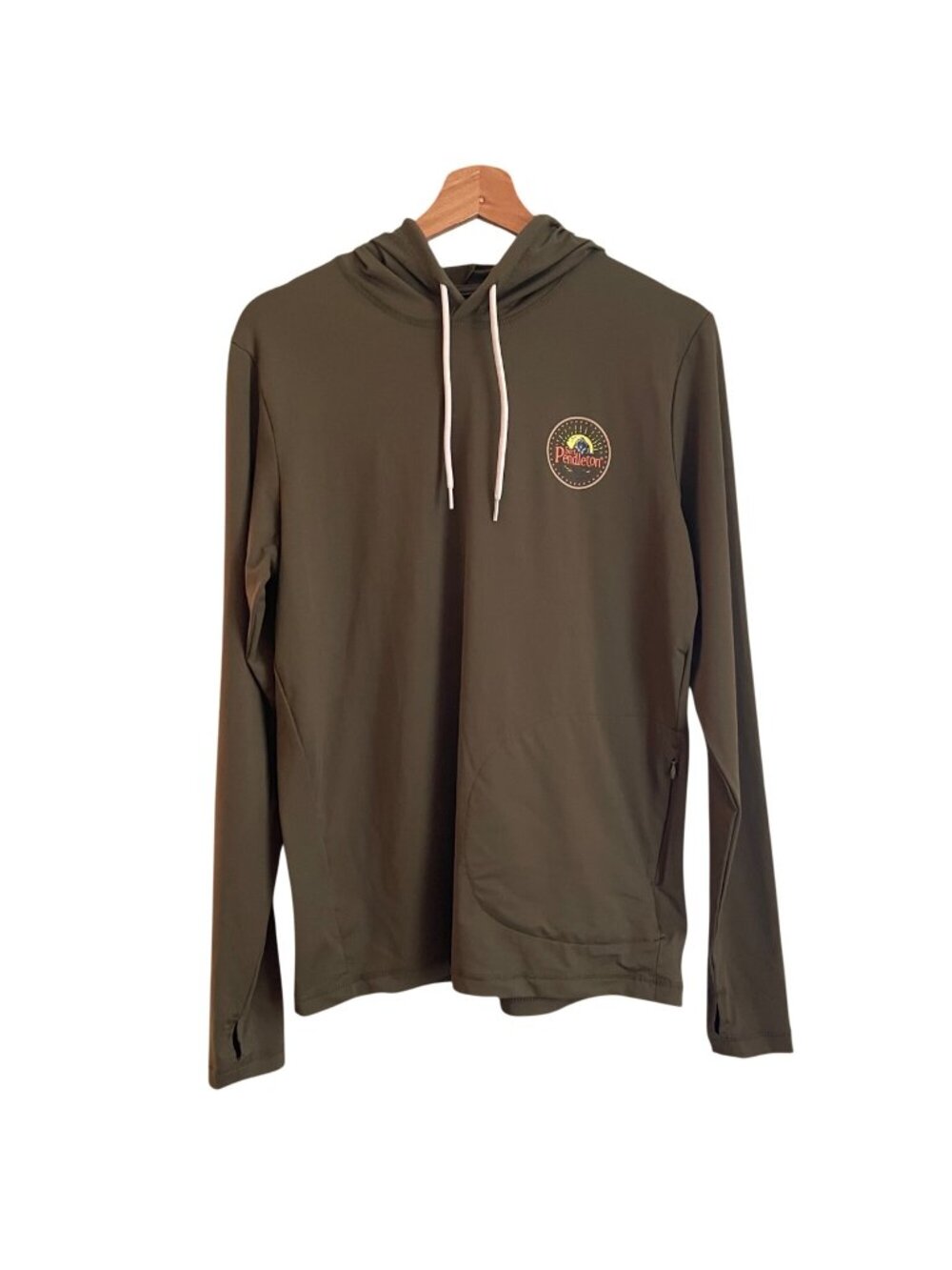 Surf Pendleton Mens Long Sleeve Hooded Tee Small Logo Rash Guard Olive Green